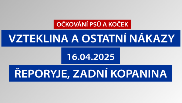 Očkování psů a koček proti vzteklině Řeporyje a Zadní Kopanina